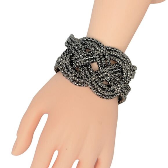 Gunmetal Wide Cuff Bracelet 7” Love Knot Ball Chain Gorpcore Braided Twist - Picture 5 of 10